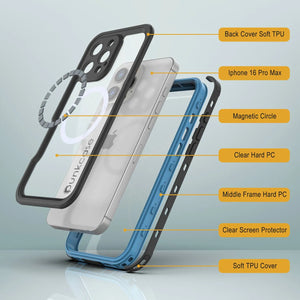 iPhone 16 Pro Max Waterproof IP68 Case, Punkcase [Light blue] [StudStar Series] [Slim Fit] [Dirtproof]