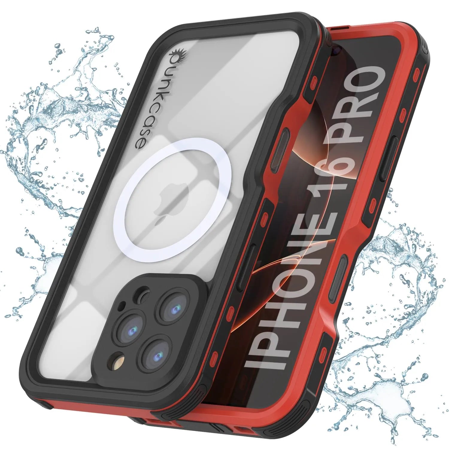 iPhone 16 Pro Waterproof IP68 Case, Punkcase [Red] [StudStar Series] [Slim Fit]