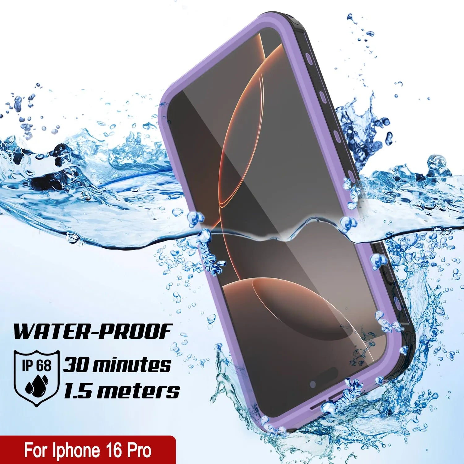 iPhone 16 Pro Waterproof IP68 Case, Punkcase [Lilac] [StudStar Series] [Slim Fit] [Dirtproof]