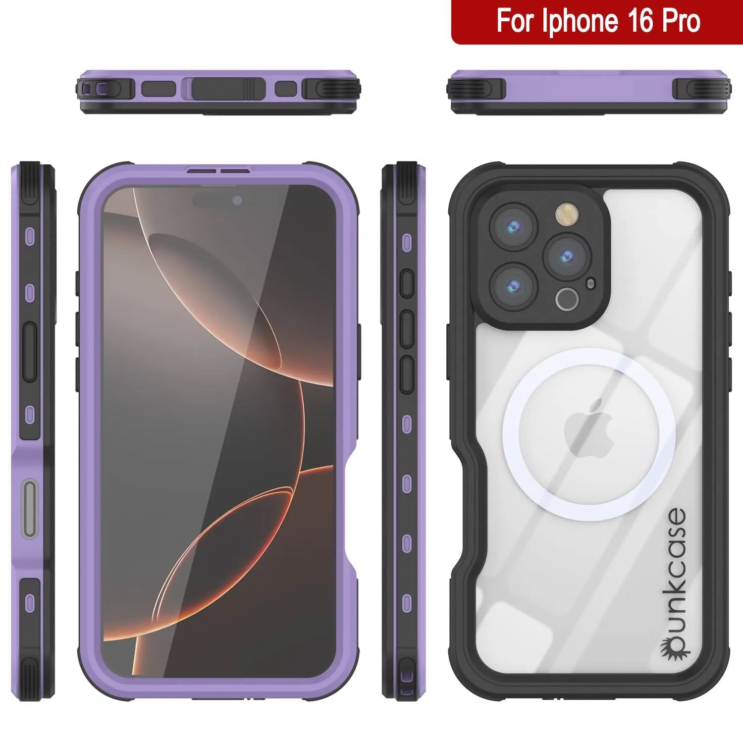 iPhone 16 Pro Waterproof IP68 Case, Punkcase [Lilac] [StudStar Series] [Slim Fit] [Dirtproof]