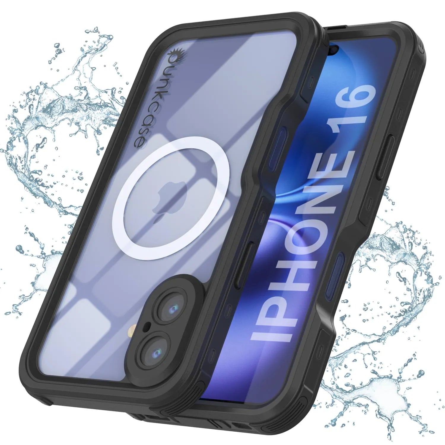 iPhone 16 Waterproof IP68 Case, Punkcase [Black] [StudStar Series] [Slim Fit]