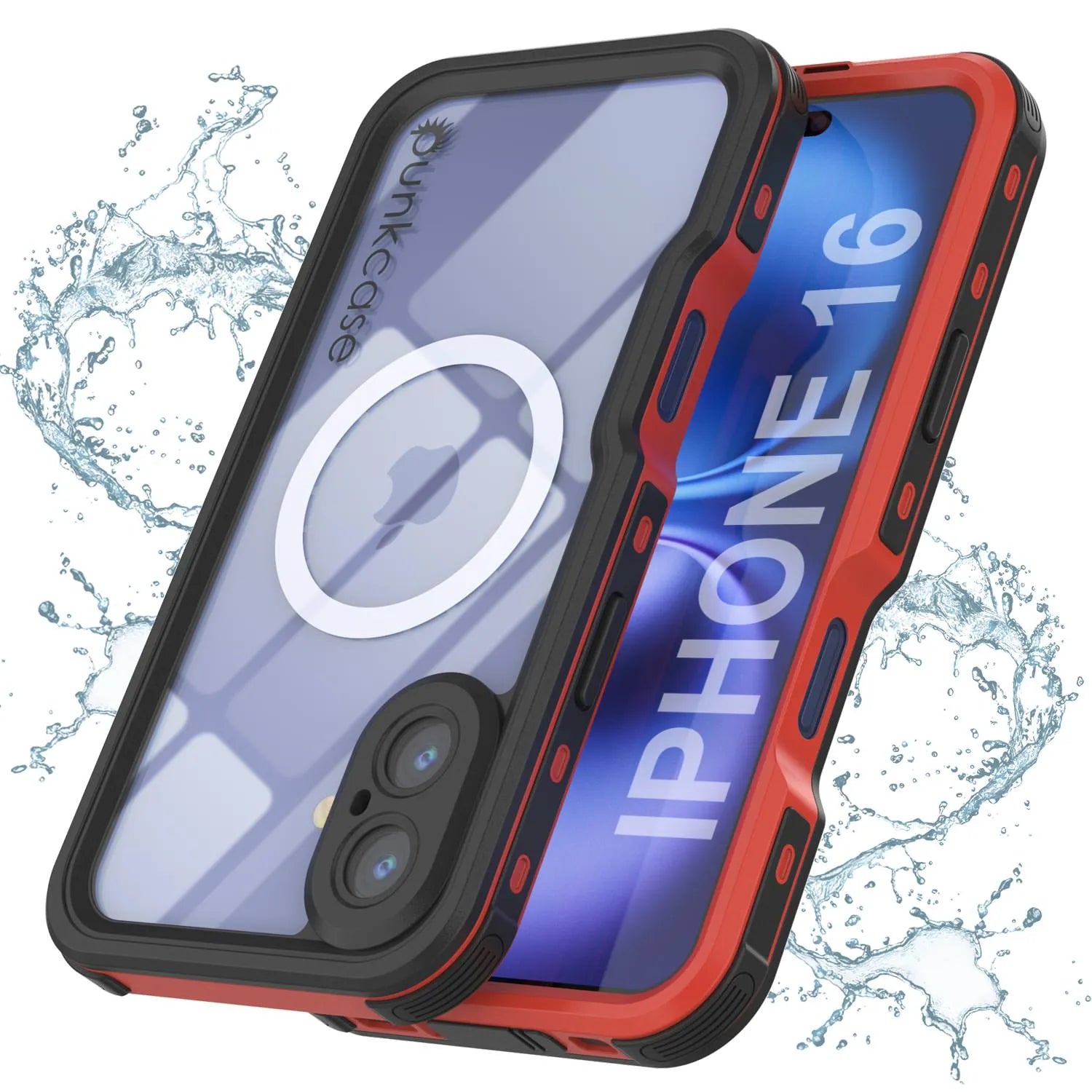 iPhone 16 Waterproof IP68 Case, Punkcase [Red] [StudStar Series] [Slim Fit]