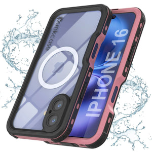 iPhone 16 Waterproof IP68 Case, Punkcase [Pink] [StudStar Series] [Slim Fit] [Dirtproof]