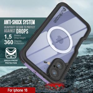 iPhone 16 Waterproof IP68 Case, Punkcase [Lilac] [StudStar Series] [Slim Fit] [Dirtproof]