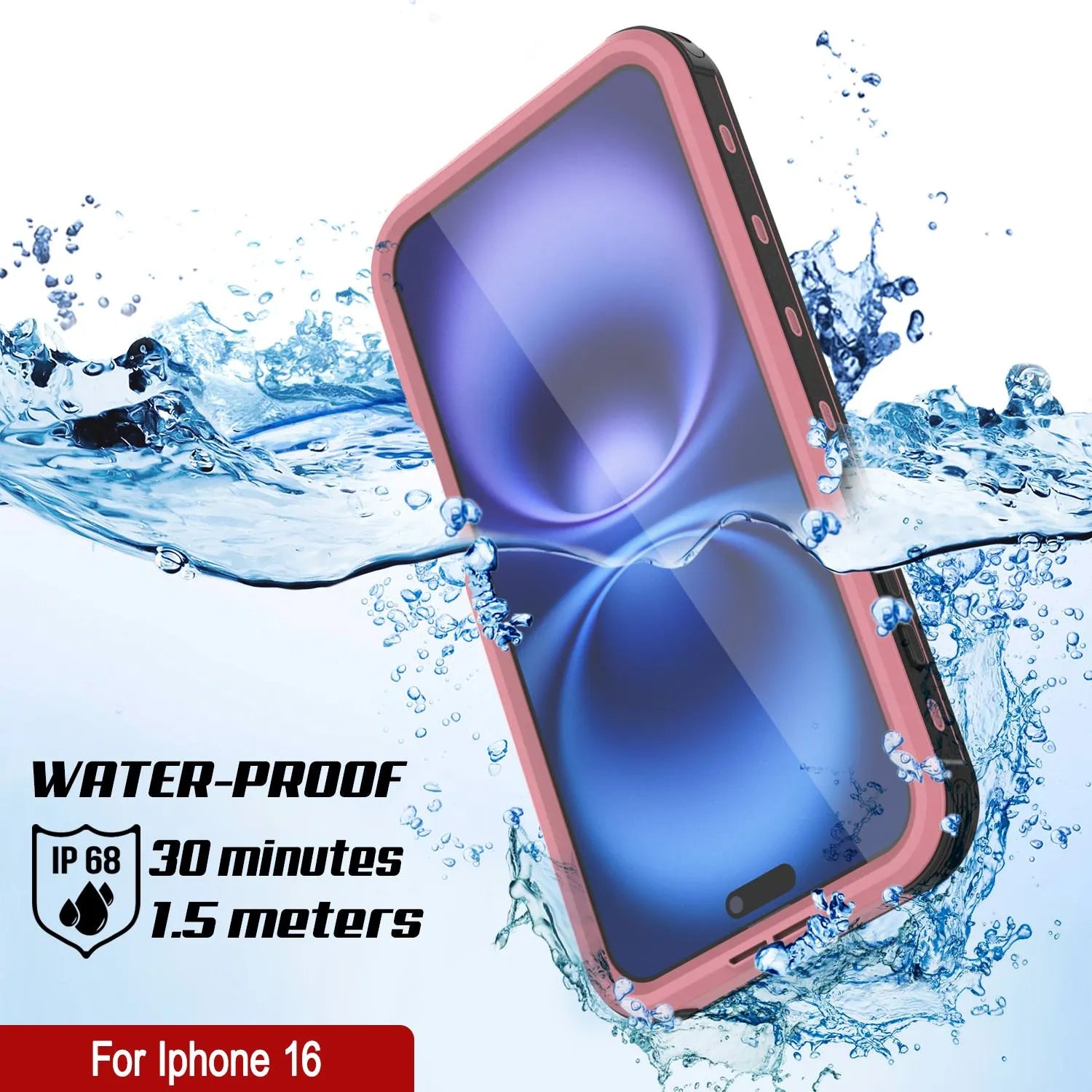 iPhone 16 Waterproof IP68 Case, Punkcase [Pink] [StudStar Series] [Slim Fit] [Dirtproof]