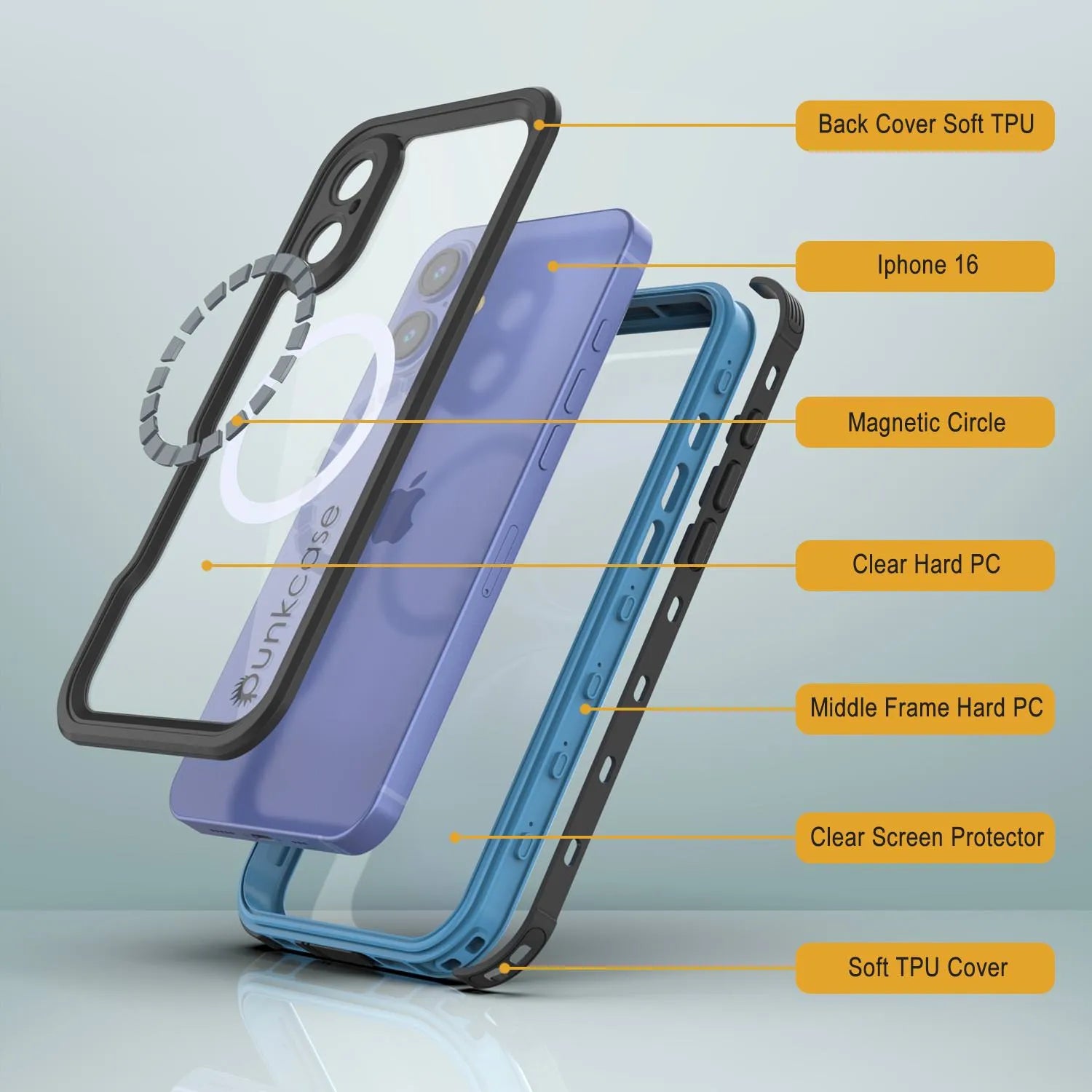 iPhone 16 Waterproof IP68 Case, Punkcase [Light blue] [StudStar Series] [Slim Fit] [Dirtproof]