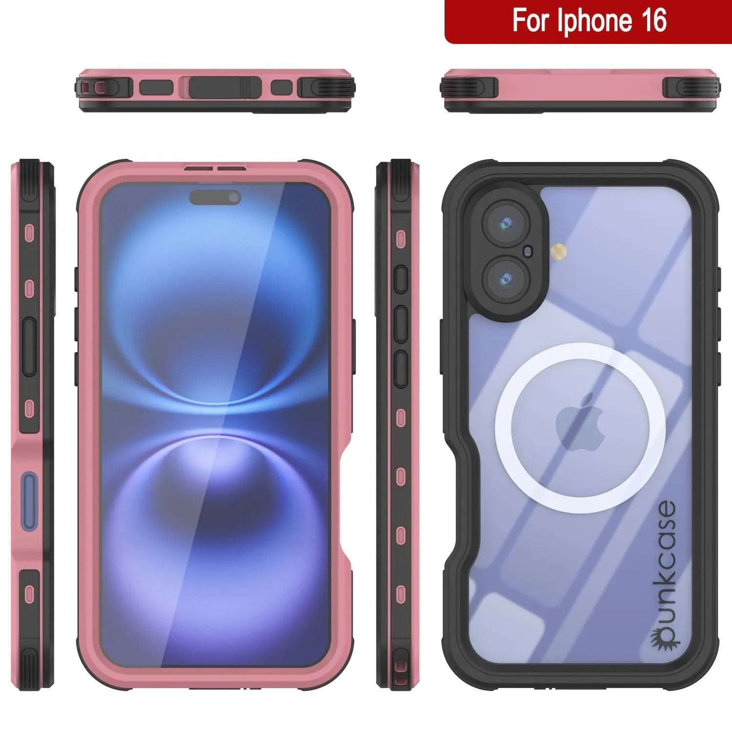 iPhone 16 Waterproof IP68 Case, Punkcase [Pink] [StudStar Series] [Slim Fit] [Dirtproof]