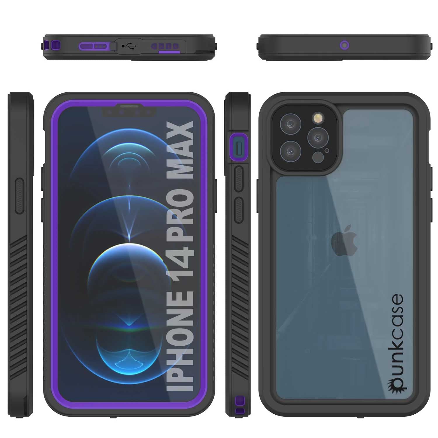 iPhone 14 Pro Max Waterproof Case, Punkcase [Extreme Series] Armor Cover W/ Built In Screen Protector [Purple]