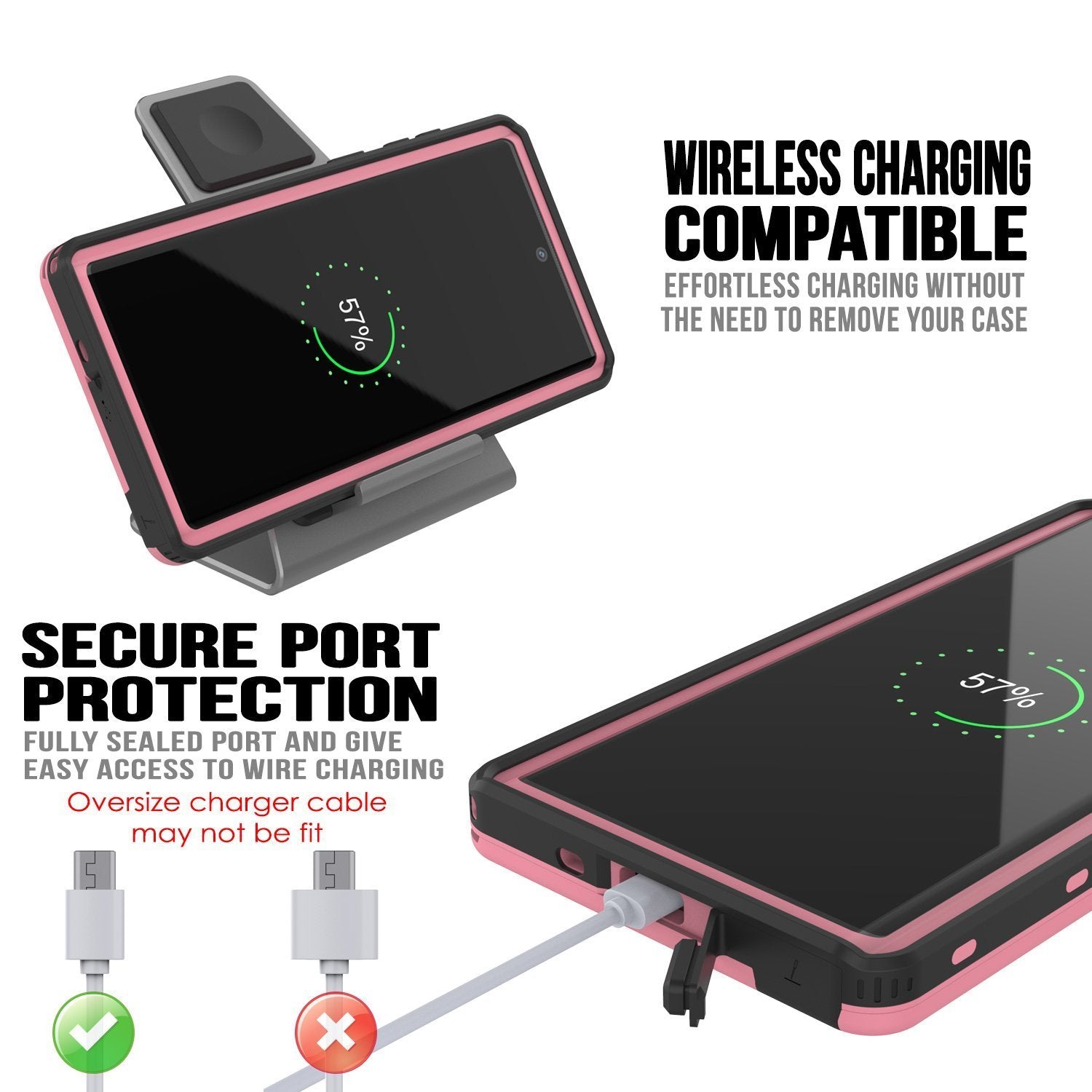 PunkCase Galaxy Note 10 Waterproof Case, [KickStud Series] Armor Cover [Pink]