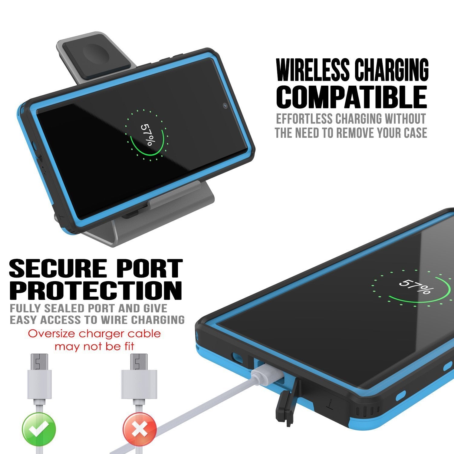 PunkCase Galaxy Note 10+ Plus Waterproof Case, [KickStud Series] Armor Cover [Light-Blue]