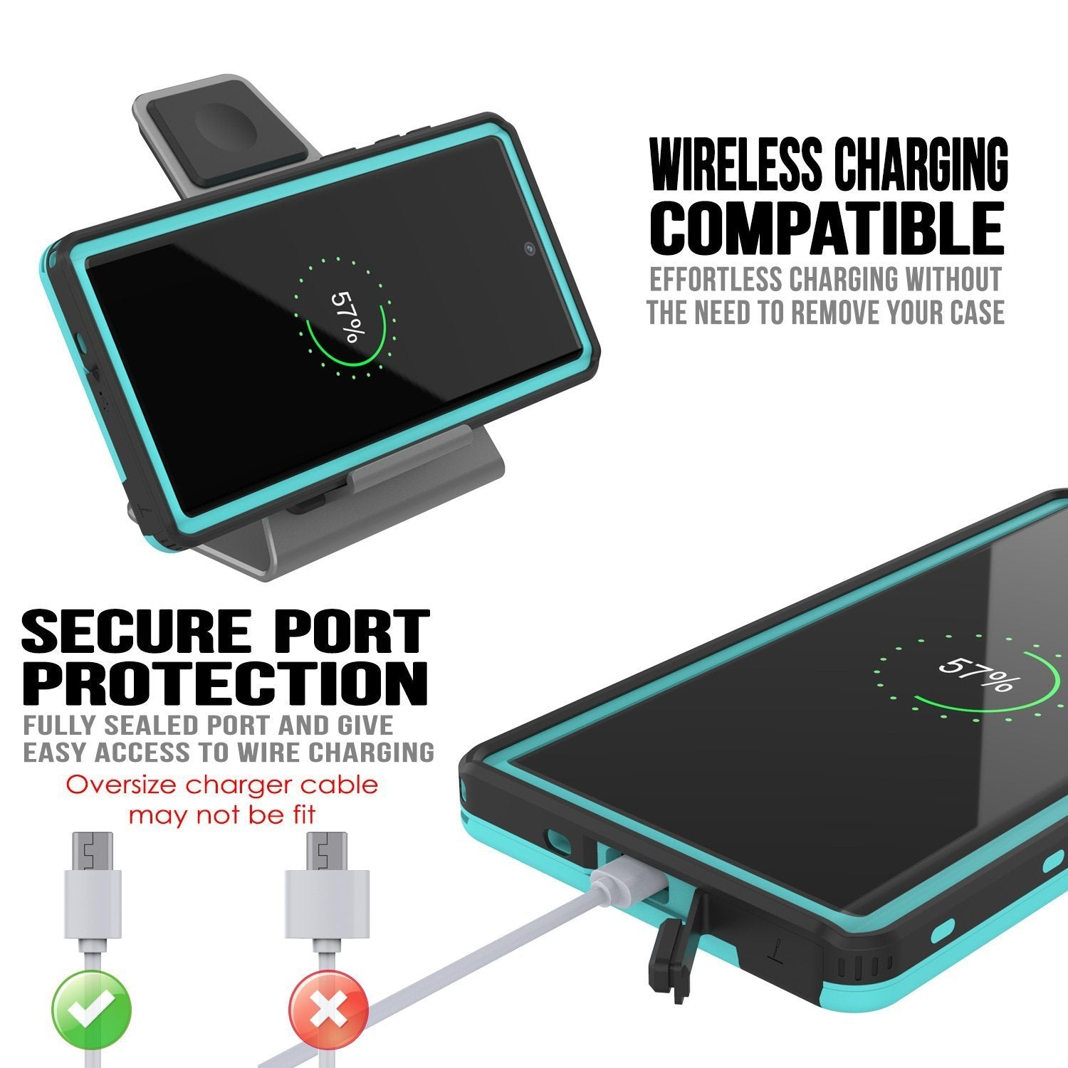 PunkCase Galaxy Note 10+ Plus Waterproof Case, [KickStud Series] Armor Cover [Teal]