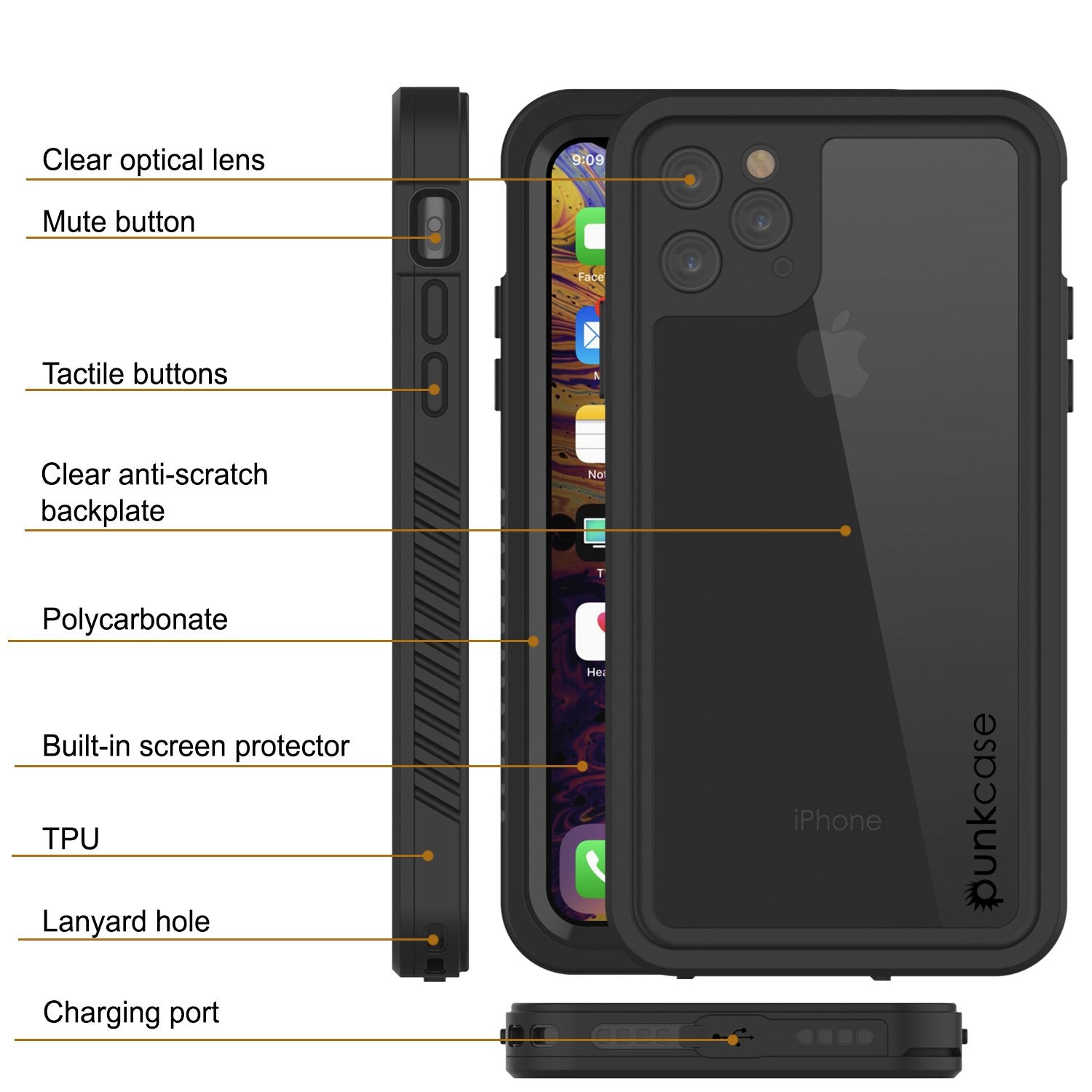 iPhone 11 Pro Max Waterproof Case, Punkcase [Extreme Series] Armor Cover W/ Built In Screen Protector [Black]