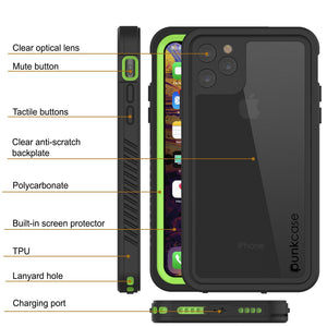 iPhone 12 Pro Waterproof Case, Punkcase [Extreme Series] Armor Cover W/ Built In Screen Protector [Light Green]