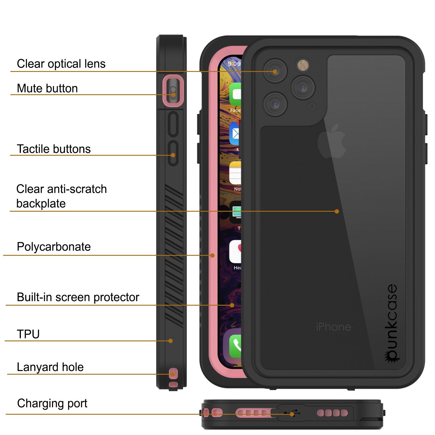 iPhone 12 Pro Waterproof Case, Punkcase [Extreme Series] Armor Cover W/ Built In Screen Protector [Pink]