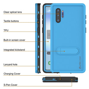 PunkCase Galaxy Note 10+ Plus Waterproof Case, [KickStud Series] Armor Cover [Light-Blue]