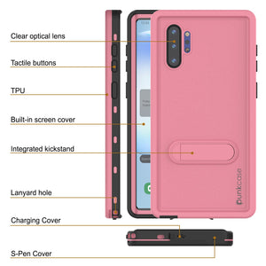 PunkCase Galaxy Note 10+ Plus Waterproof Case, [KickStud Series] Armor Cover [Pink]