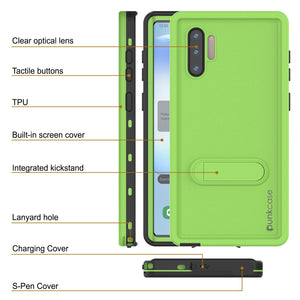 PunkCase Galaxy Note 10 Waterproof Case, [KickStud Series] Armor Cover [Light-Green]