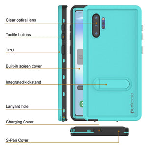 PunkCase Galaxy Note 10+ Plus Waterproof Case, [KickStud Series] Armor Cover [Teal]