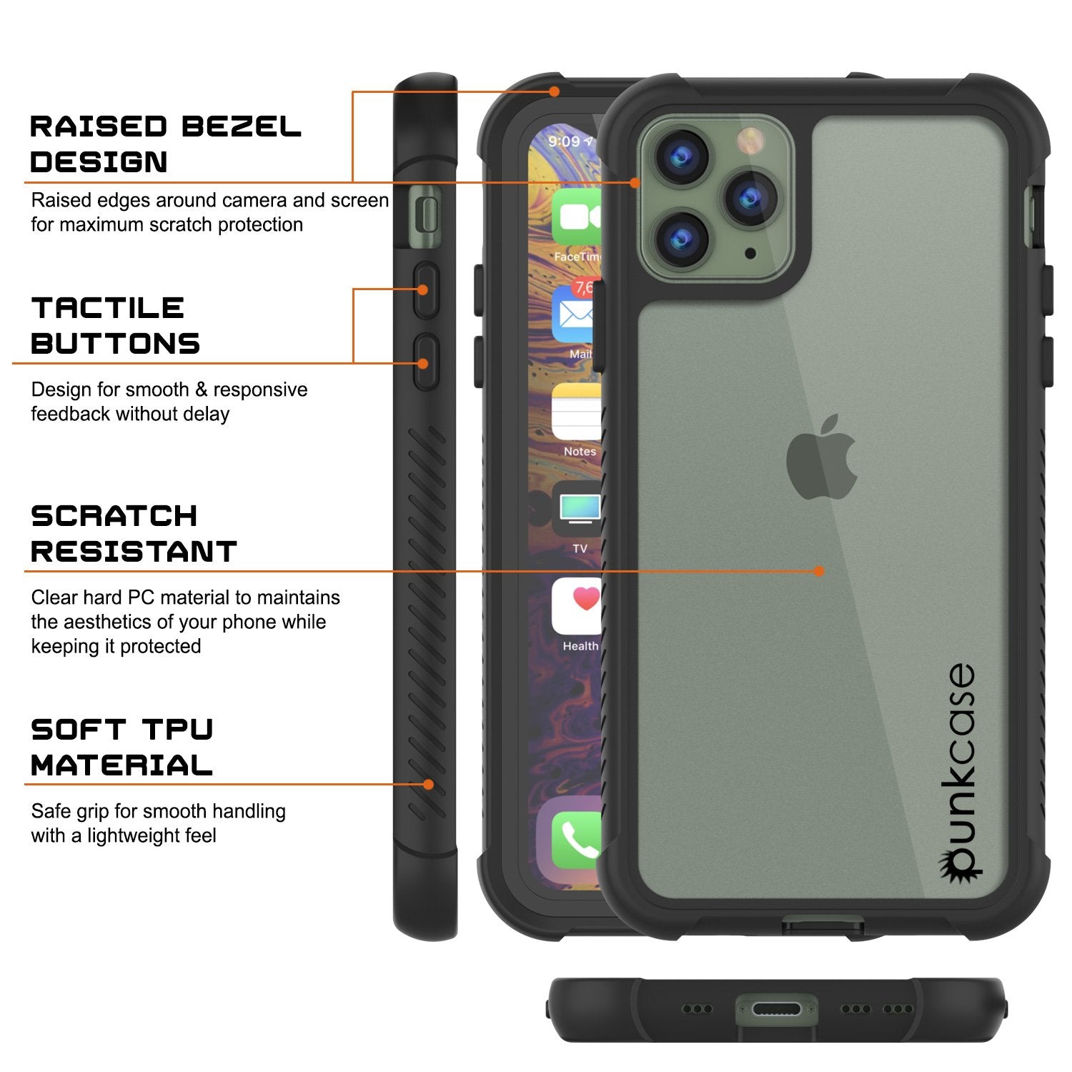 PunkCase iPhone 11 Pro Max Case, [Spartan Series] Clear Rugged Heavy Duty Cover W/Built in Screen Protector [Black]