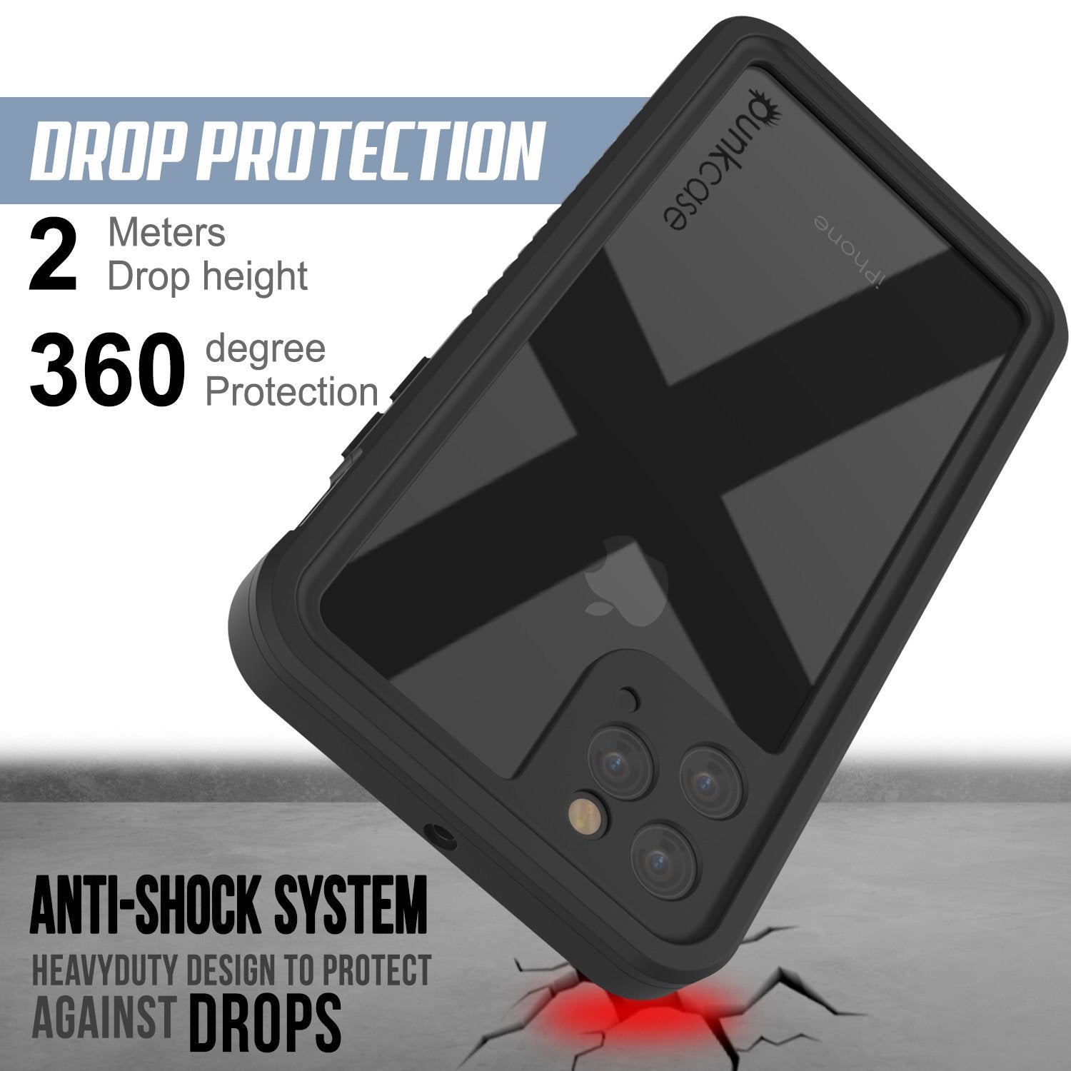 iPhone 11 Pro Max Waterproof Case, Punkcase [Extreme Series] Armor Cover W/ Built In Screen Protector [Black]