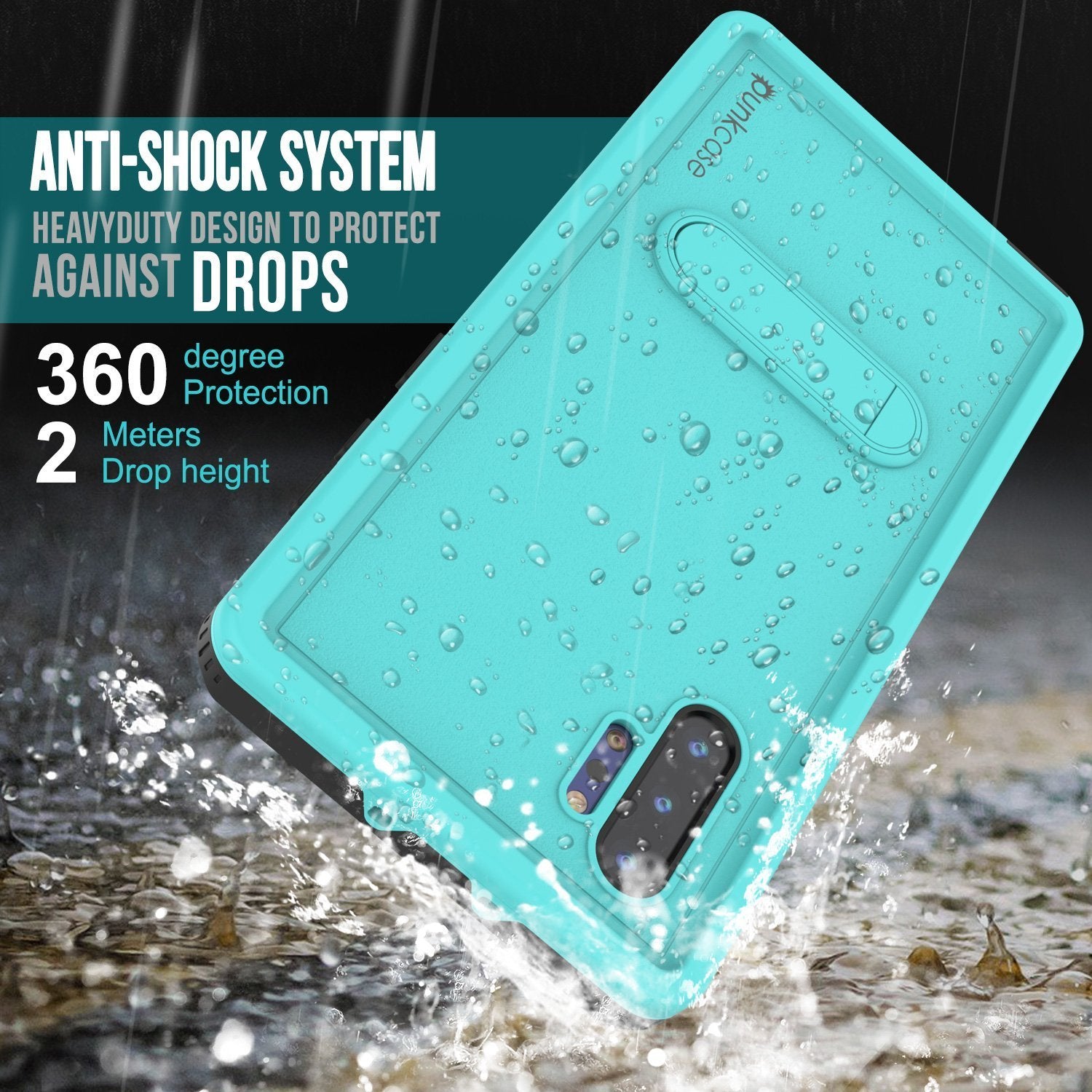 PunkCase Galaxy Note 10+ Plus Waterproof Case, [KickStud Series] Armor Cover [Teal]