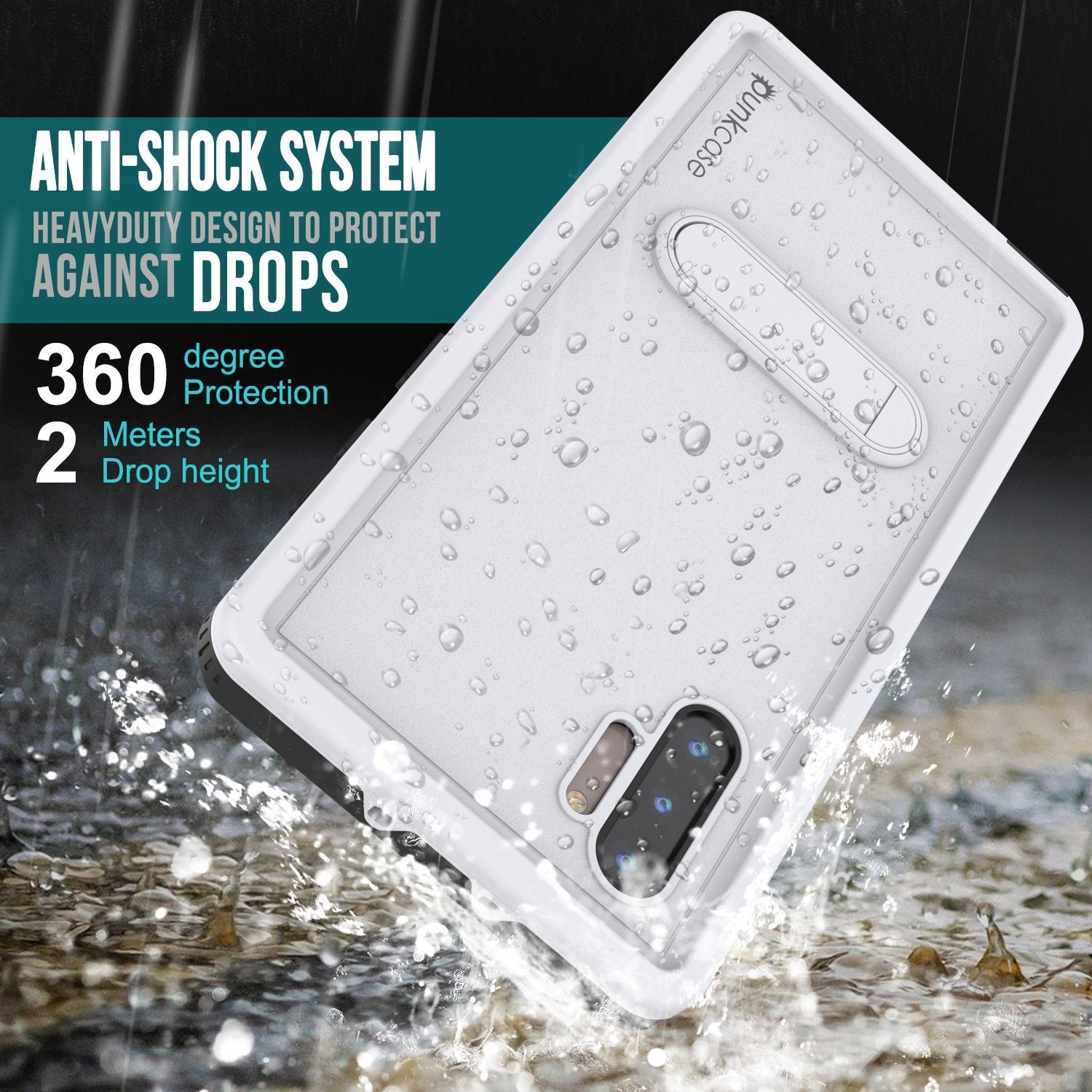 PunkCase Galaxy Note 10 Waterproof Case, [KickStud Series] Armor Cover [White]