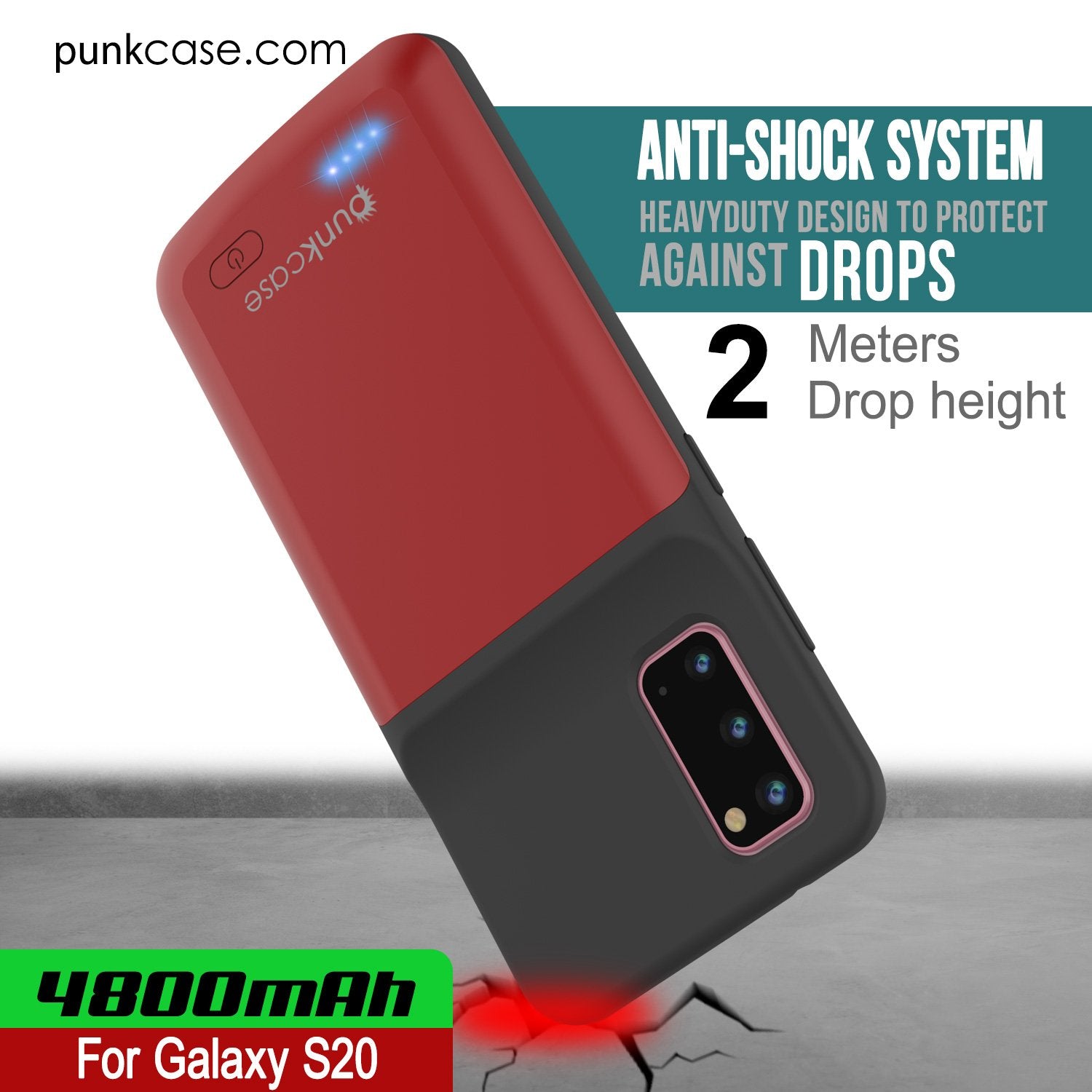 PunkJuice S20 Battery Case Red - Fast Charging Power Juice Bank with 4800mAh