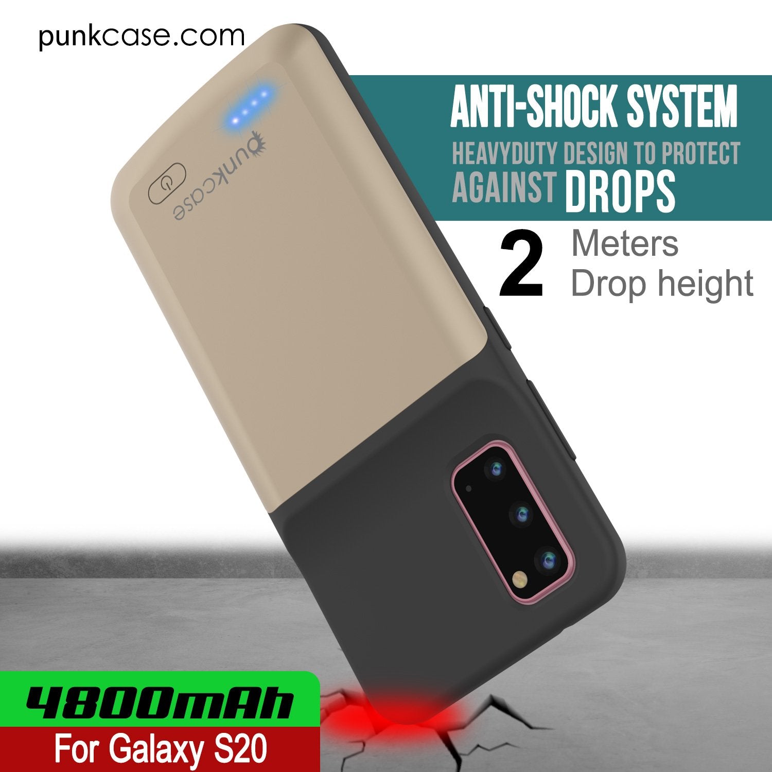 PunkJuice S20 Battery Case Gold - Fast Charging Power Juice Bank with 4800mAh