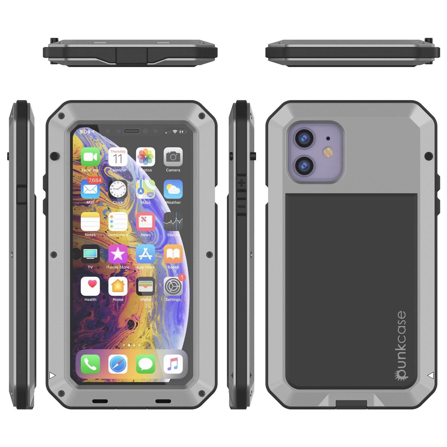 iPhone 11 Metal Case, Heavy Duty Military Grade Armor Cover [shock proof] Full Body Hard [Silver]