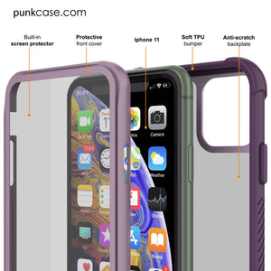 PunkCase iPhone 11 Case, [Spartan Series] Clear Rugged Heavy Duty Cover W/Built in Screen Protector [Black]