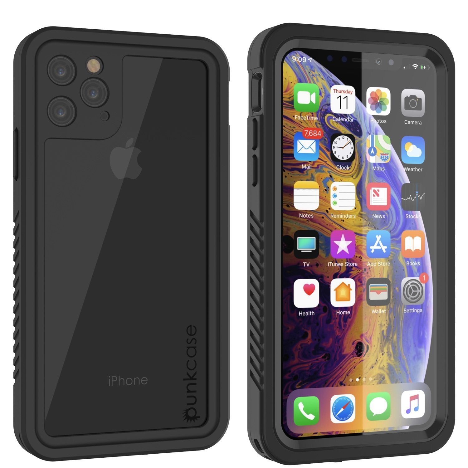 iPhone 12 Pro Waterproof Case, Punkcase [Extreme Series] Armor Cover W/ Built In Screen Protector [Black]