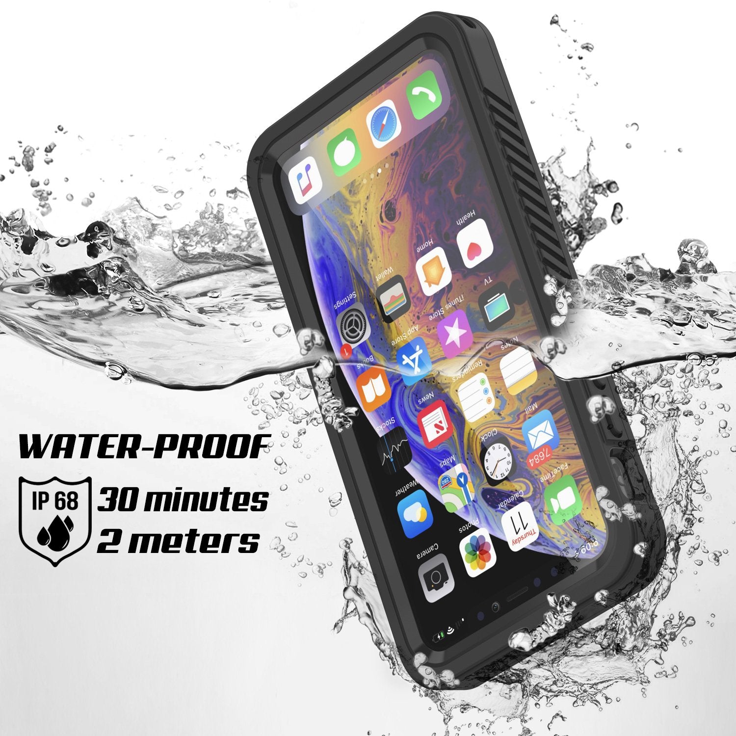 iPhone 11 Pro Max Waterproof Case, Punkcase [Extreme Series] Armor Cover W/ Built In Screen Protector [Black]
