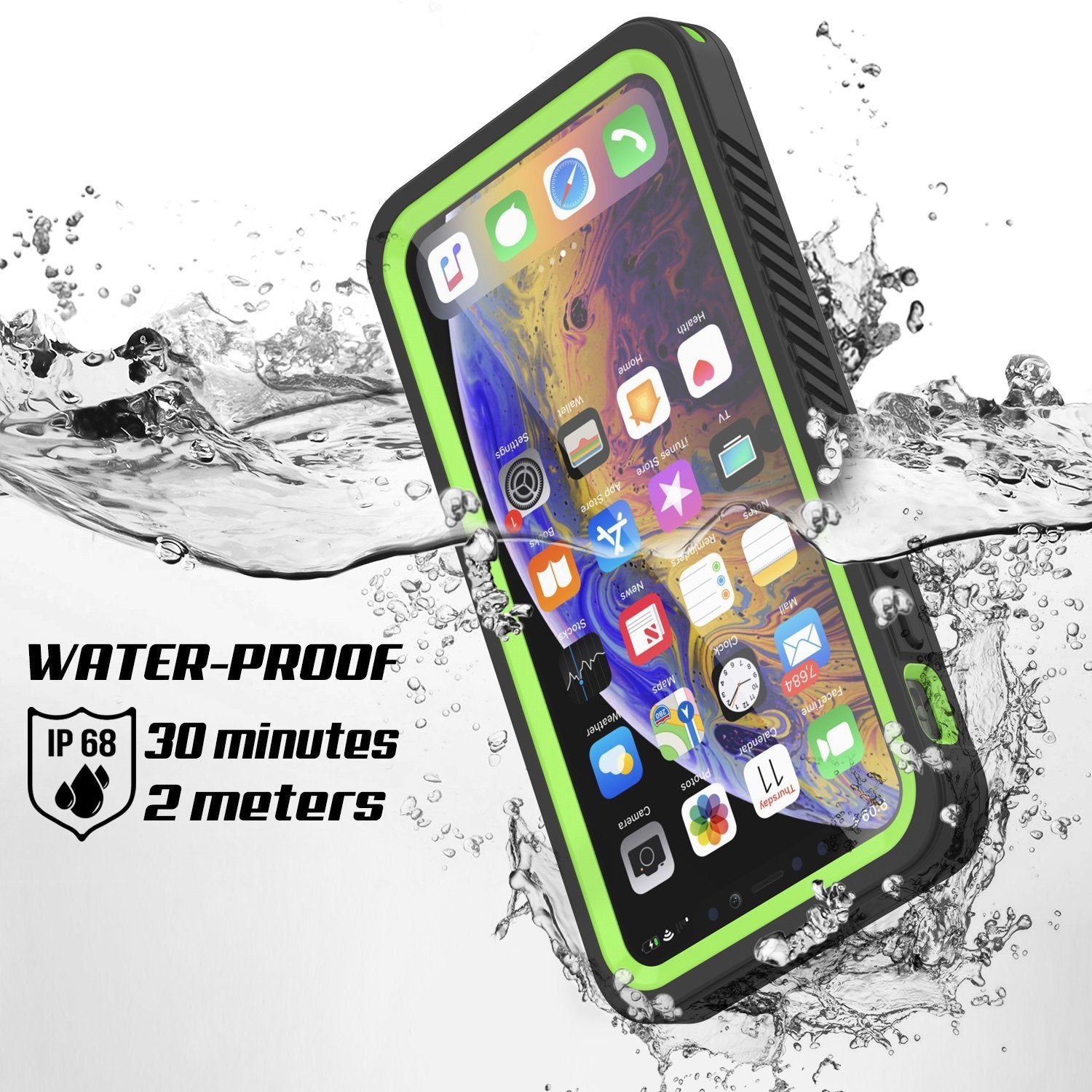 iPhone 12 Pro Waterproof Case, Punkcase [Extreme Series] Armor Cover W/ Built In Screen Protector [Light Green]