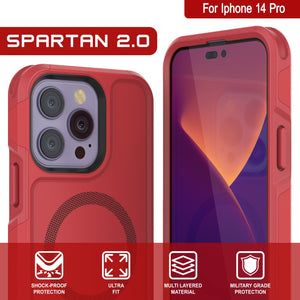 PunkCase iPhone 14 Pro Case, [Spartan 2.0 Series] Clear Rugged Heavy Duty Cover W/Built in Screen Protector [Red]