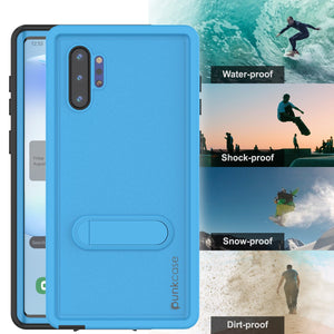 PunkCase Galaxy Note 10+ Plus Waterproof Case, [KickStud Series] Armor Cover [Light-Blue]