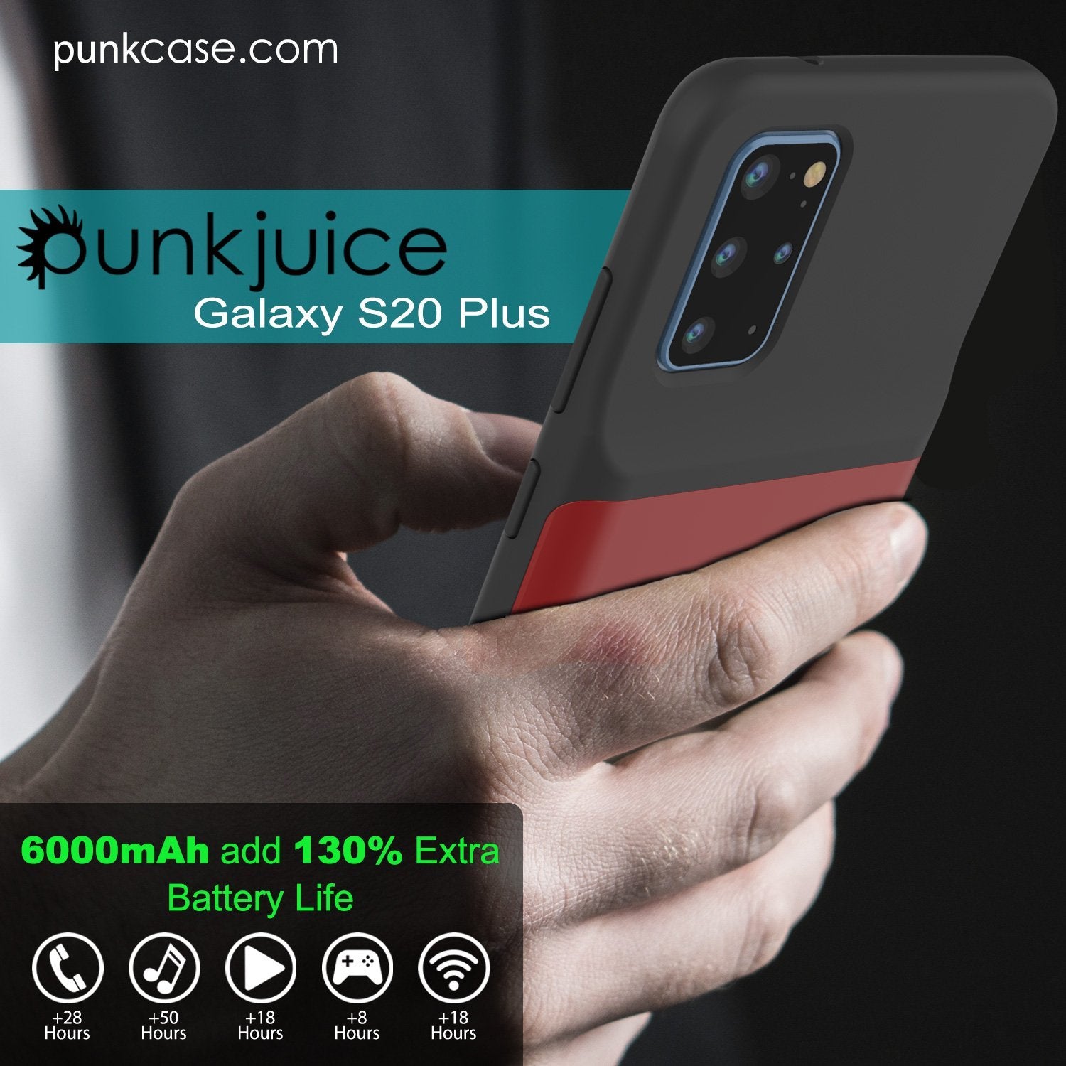 PunkJuice S20+ Plus Battery Case Red - Fast Charging Power Juice Bank with 6000mAh