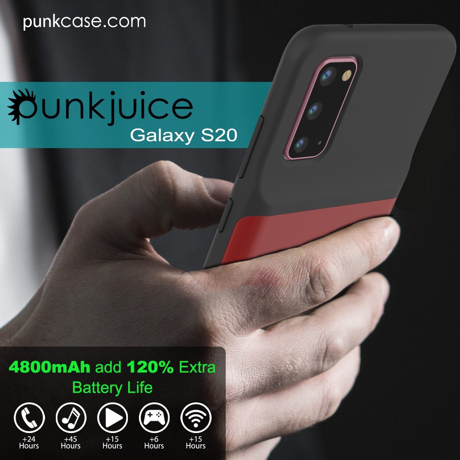 PunkJuice S20 Battery Case Red - Fast Charging Power Juice Bank with 4800mAh