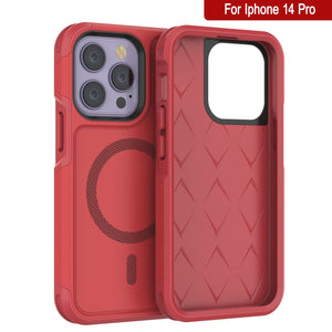 PunkCase iPhone 14 Pro Case, [Spartan 2.0 Series] Clear Rugged Heavy Duty Cover W/Built in Screen Protector [Red]