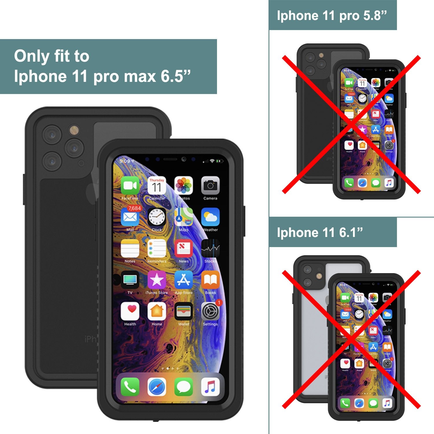 iPhone 11 Pro Max Waterproof Case, Punkcase [Extreme Series] Armor Cover W/ Built In Screen Protector [Black]