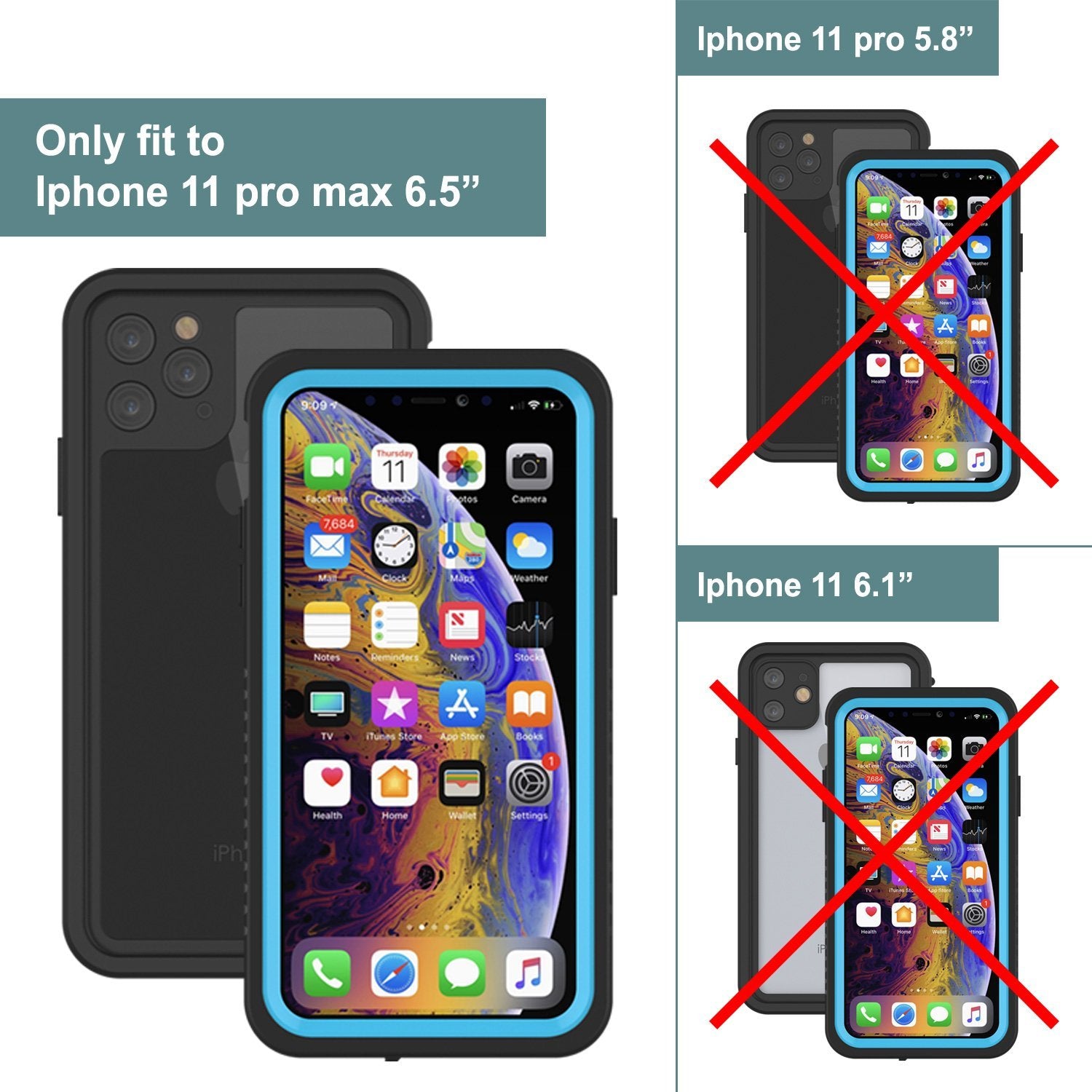 iPhone 12 Pro Waterproof Case, Punkcase [Extreme Series] Armor Cover W/ Built In Screen Protector [Light Blue]