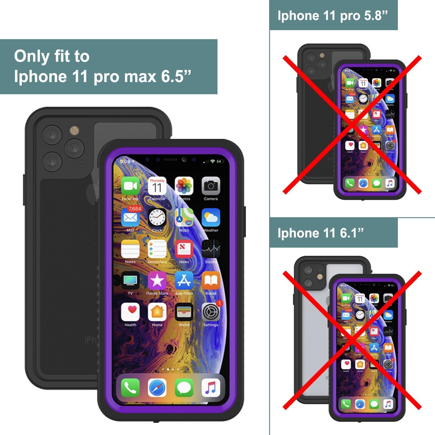 iPhone 12 Pro Waterproof Case, Punkcase [Extreme Series] Armor Cover W/ Built In Screen Protector [Purple]