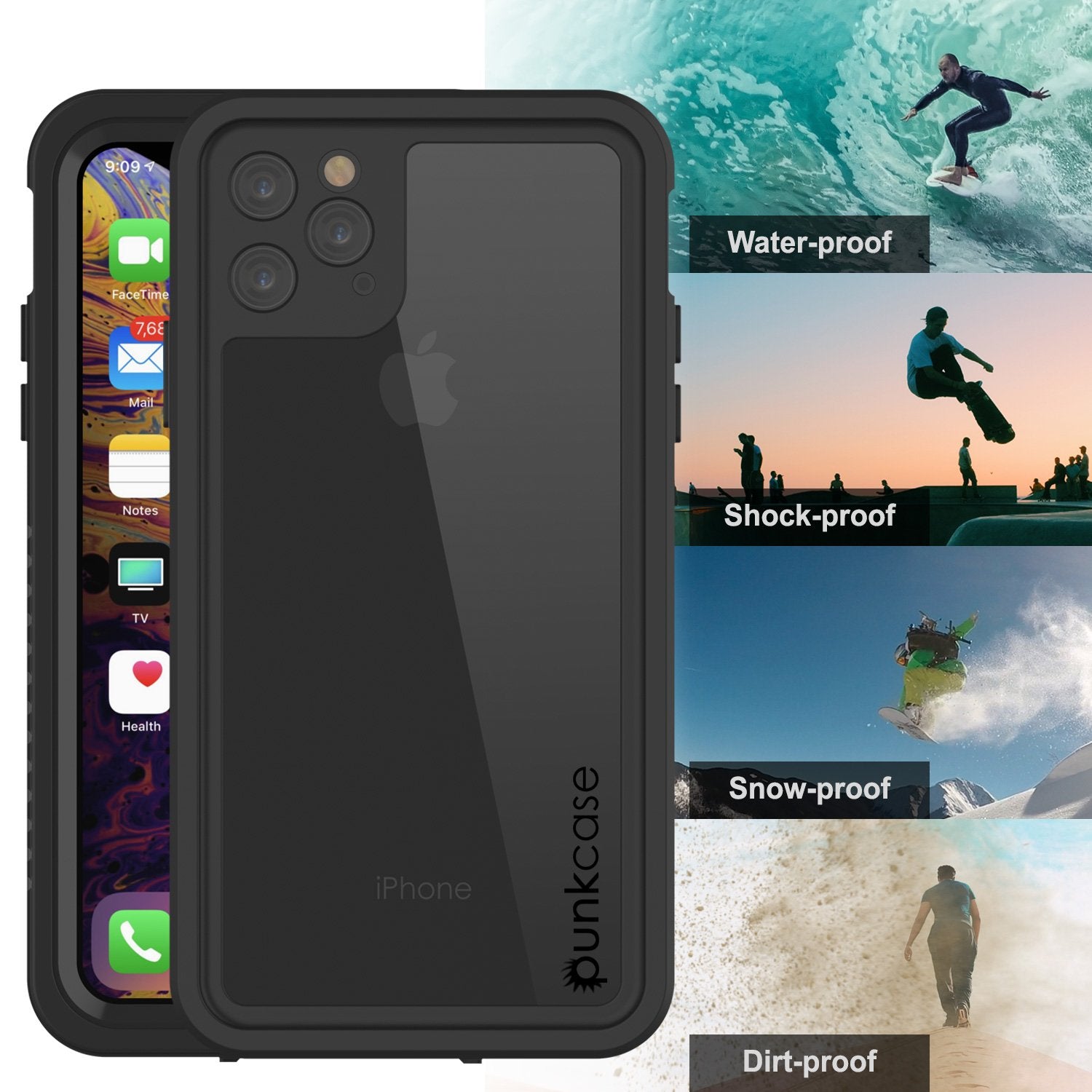 iPhone 11 Pro Max Waterproof Case, Punkcase [Extreme Series] Armor Cover W/ Built In Screen Protector [Black]
