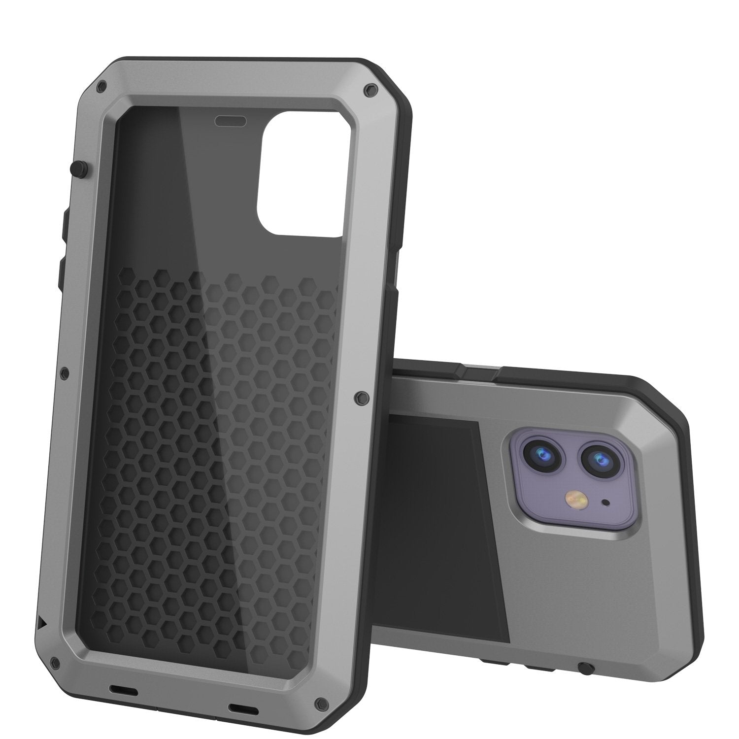 iPhone 11 Metal Case, Heavy Duty Military Grade Armor Cover [shock proof] Full Body Hard [Silver]