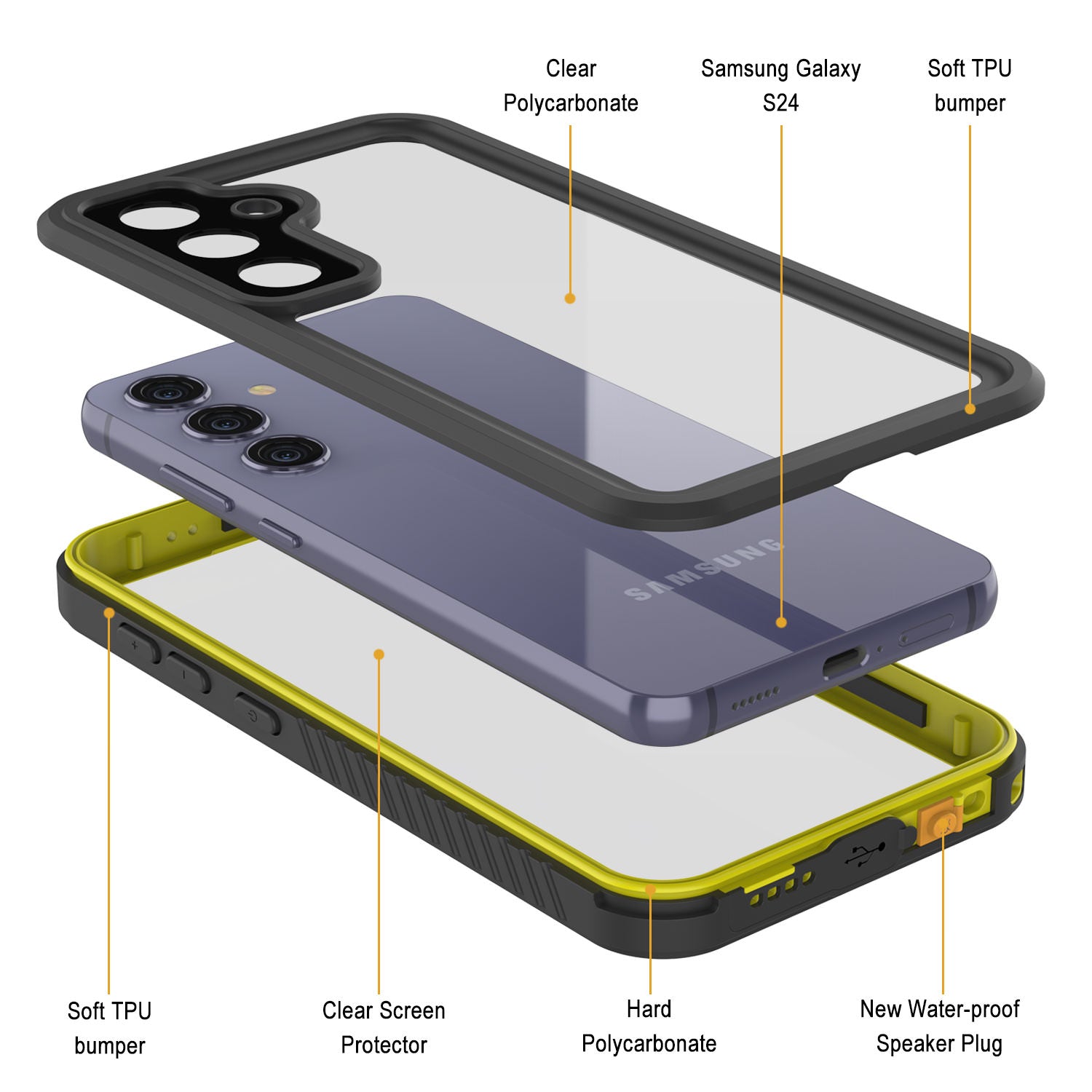 Galaxy S24 Water/ Shockproof [Extreme Series] With Screen Protector Case [Yellow]