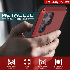 Galaxy S22 Ultra Metal Case, Heavy Duty Military Grade Rugged Armor Cover [Red]