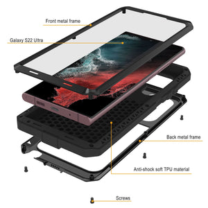 Galaxy S22 Ultra Metal Case, Heavy Duty Military Grade Rugged Armor Cover [Black]