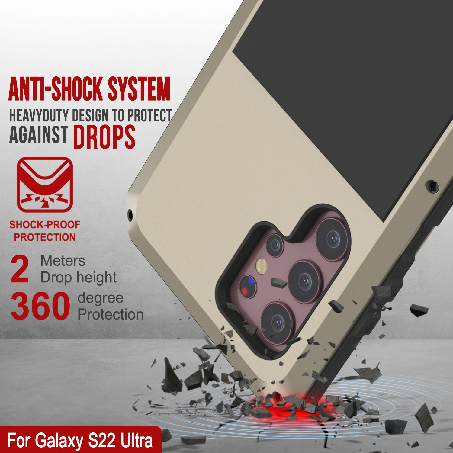 Galaxy S22 Ultra Metal Case, Heavy Duty Military Grade Rugged Armor Cover [Gold]