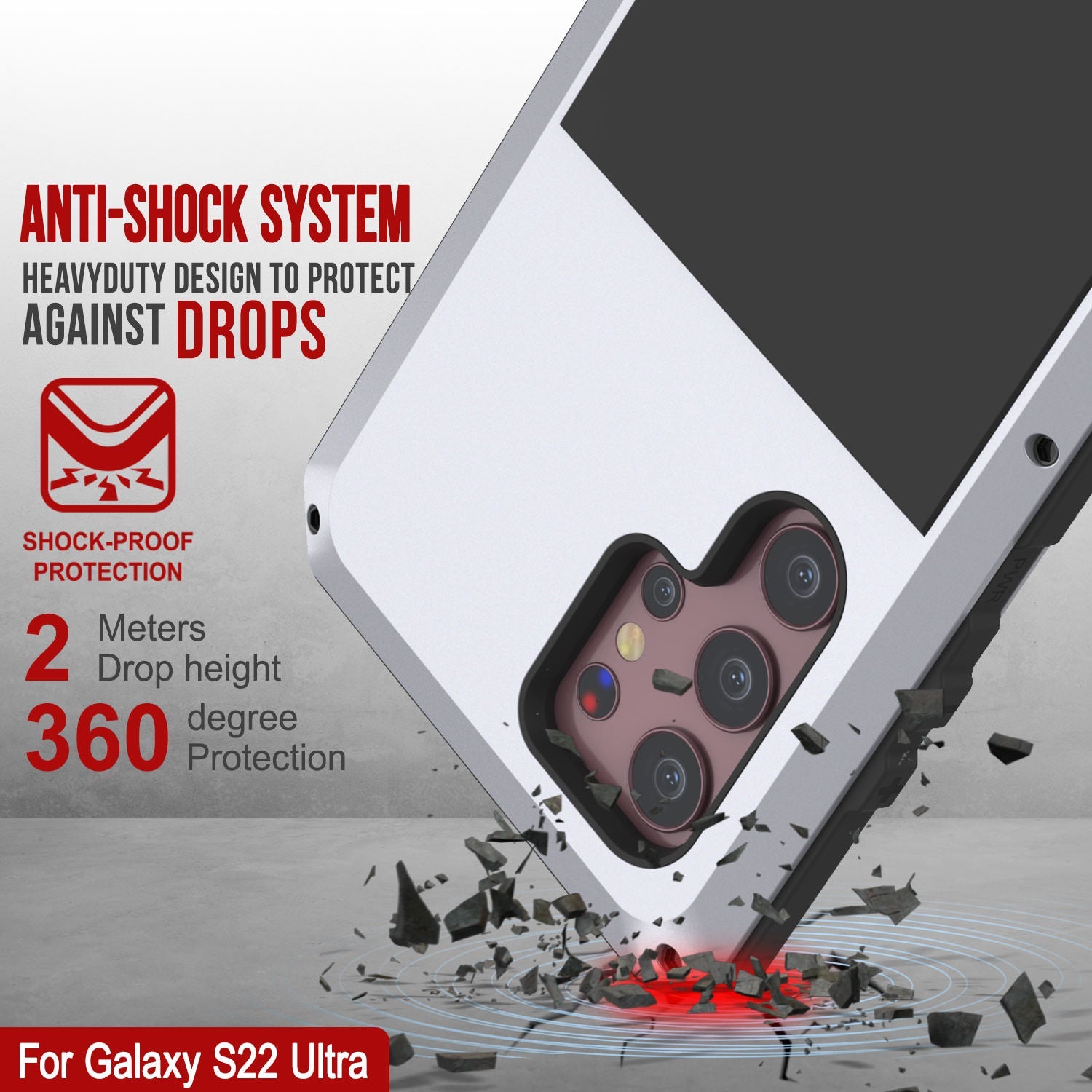 Galaxy S22 Ultra Metal Case, Heavy Duty Military Grade Rugged Armor Cover [White]