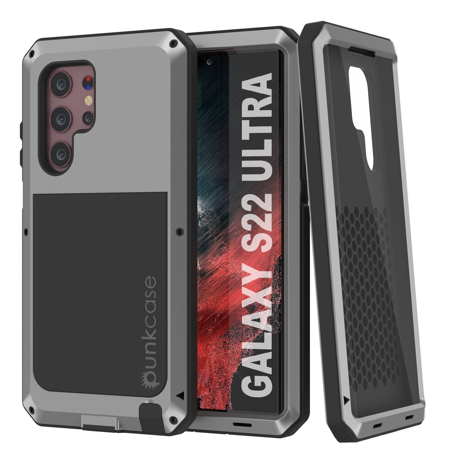 Galaxy S22 Ultra Metal Case, Heavy Duty Military Grade Rugged Armor Cover [Silver]