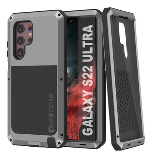 Galaxy S22 Ultra Metal Case, Heavy Duty Military Grade Rugged Armor Cover [Silver]